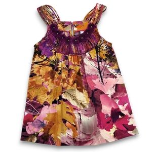 ECI New York Tank Top Colorful Autumn Leaves Roses Rosettes Purple Orange Small